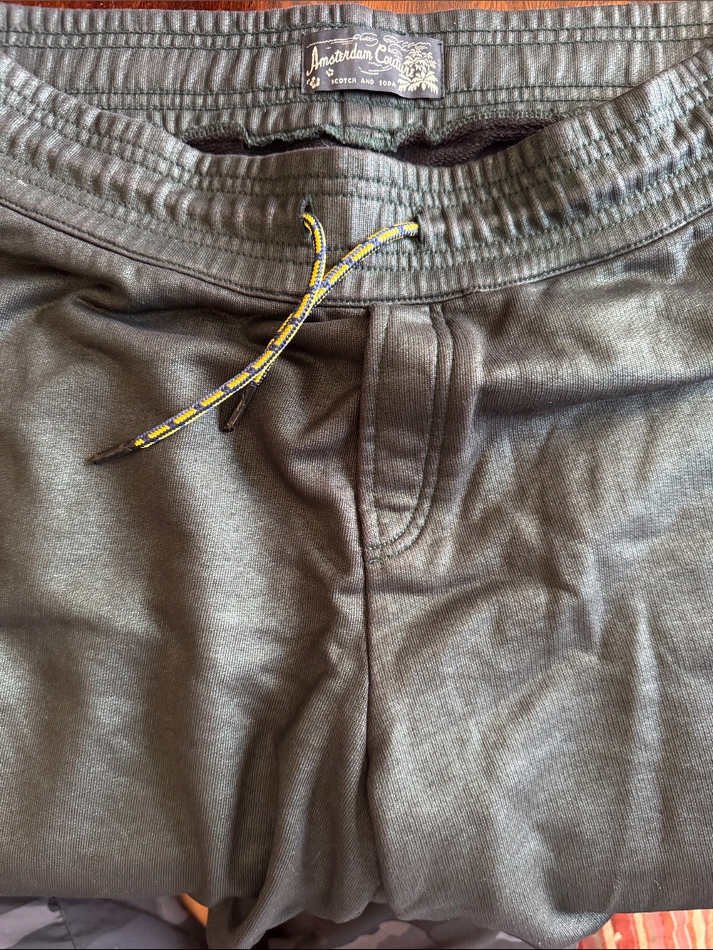Scotch & Soda Olive Green Athletic Shorts with Yellow-Accent Drawstring